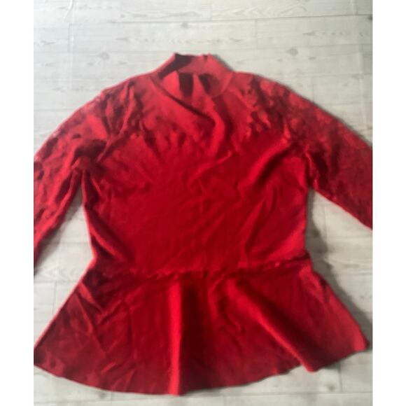 INC International Concepts Red Lace Sleeve Peplum Sweater Top Women’s XL - Picture 1 of 7